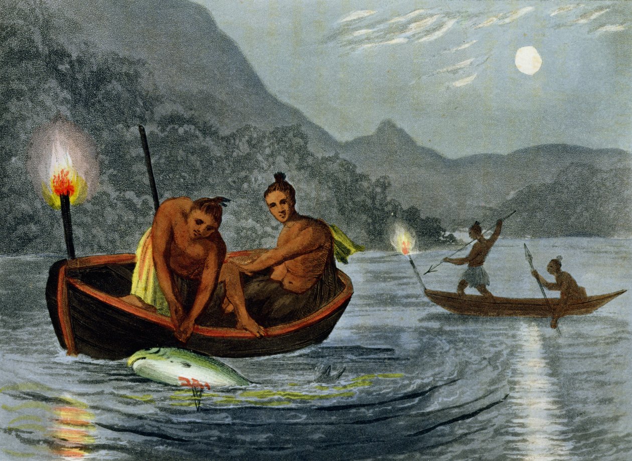 Torch Light Fishing in North America, graverad av H. Merke (fl.c.1800-20), utgiven av Edward Orme, 1813 av John Heaviside Clark