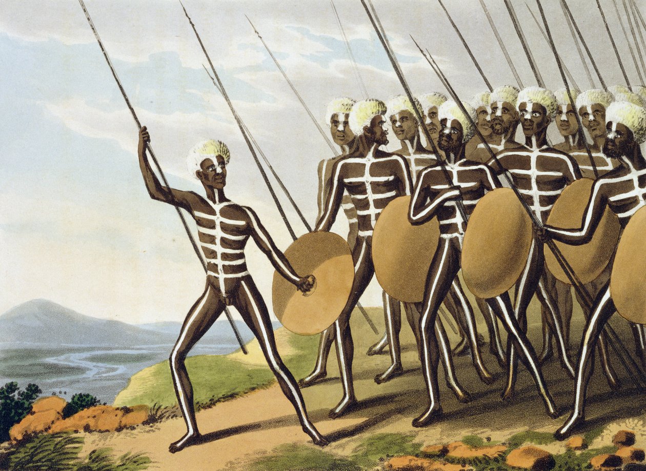 Warriors of New South Wales, graverad av Matthew Dubourg (fl.1785-1820), publicerad av Edward Orme, 1813 av John Heaviside Clark