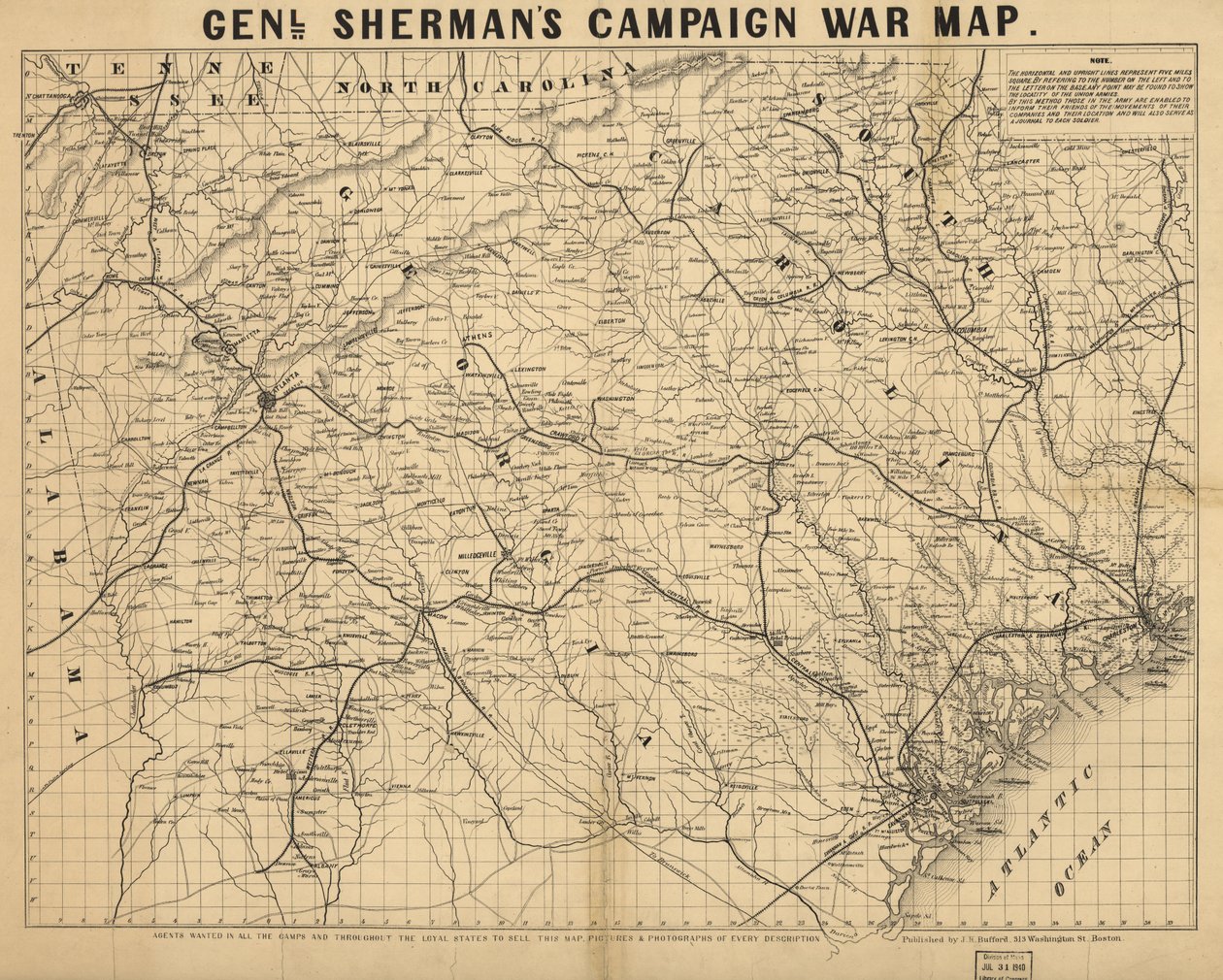 General Shermans krigskarta för kampanjen. LOC 99447285 av John Henry Bufford
