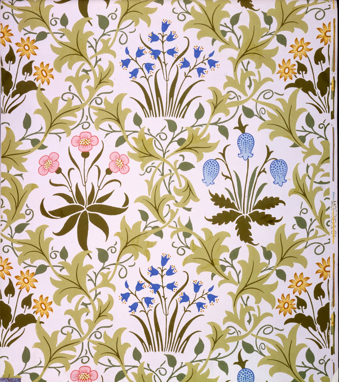 Celandine Tapetdesign, sent 1896 (träblock i färg på papper) av John Henry Dearle