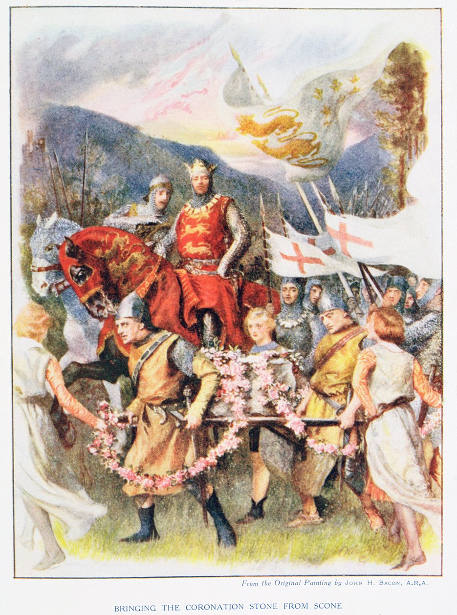 Bringing the Coronation Stone of Scone, illustration från "Stories of Royal Children from English Stories", av Doris Ashley, publicerad av Raphael Tuck, 1920 av John Henry Frederick Bacon