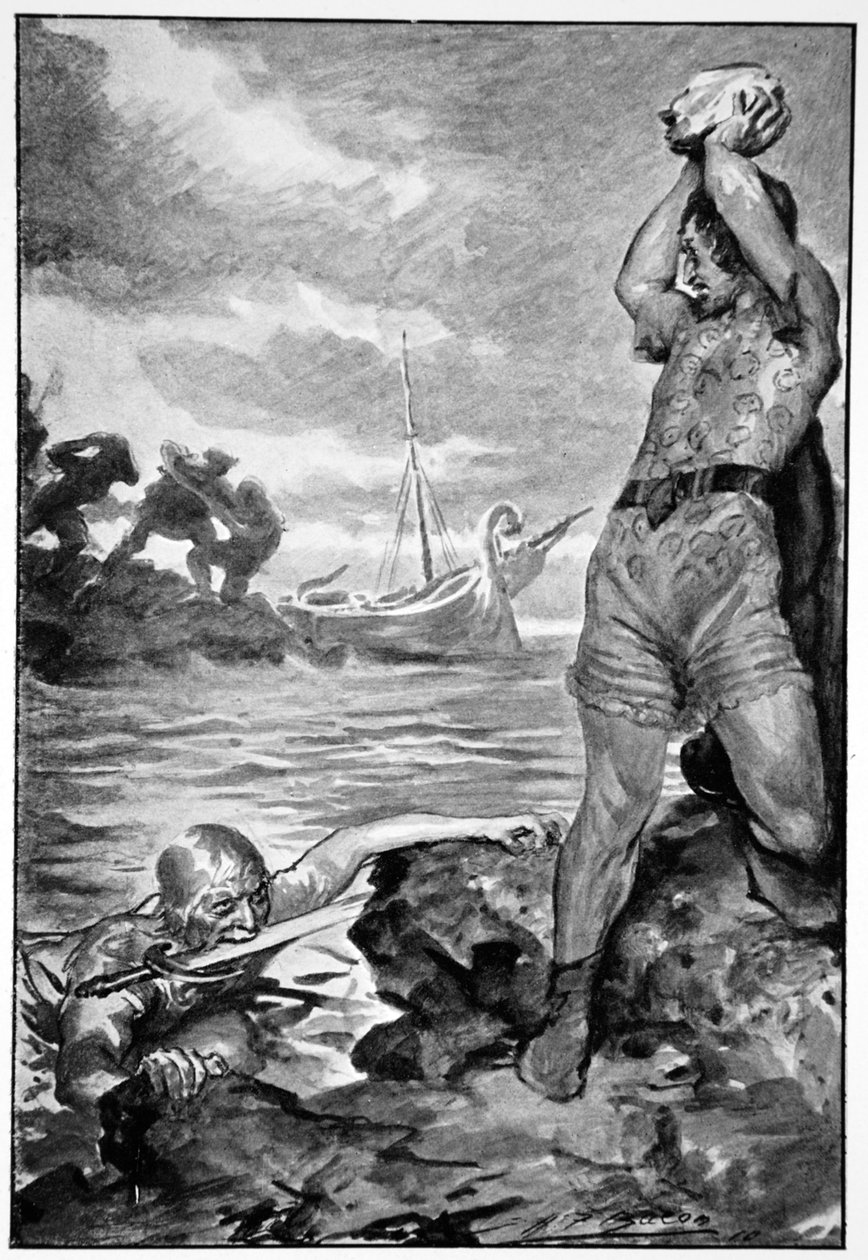 "Thorbion lyfte den enorma stenen", 1910. av John Henry Frederick Bacon