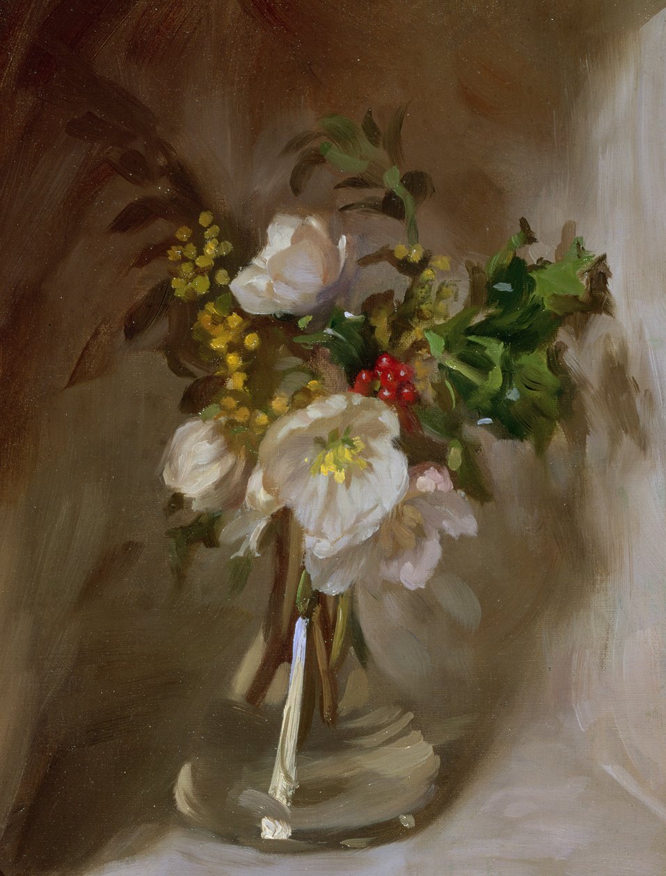 Vinterblommor (olja på tavla) av John Henry Lorimer