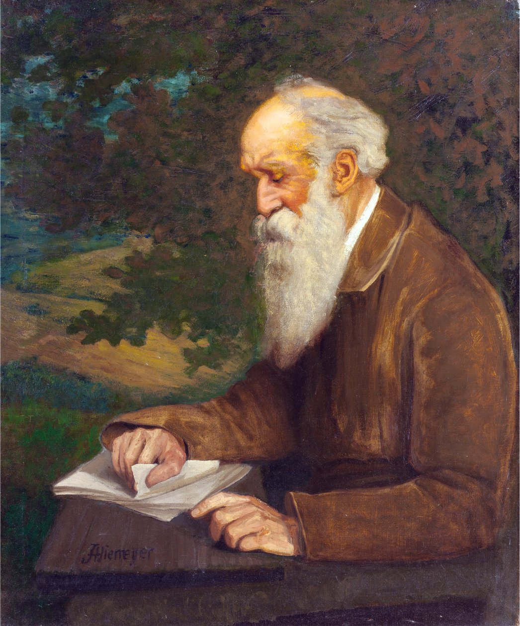 Porträtt av poeten Henry Wadsworth Longfellow (1807-1882), av Niemeyer, John Henry (1839-1932). Olja på duk. Mått: 92x76 cm. Privat samling av John Henry Niemeyer