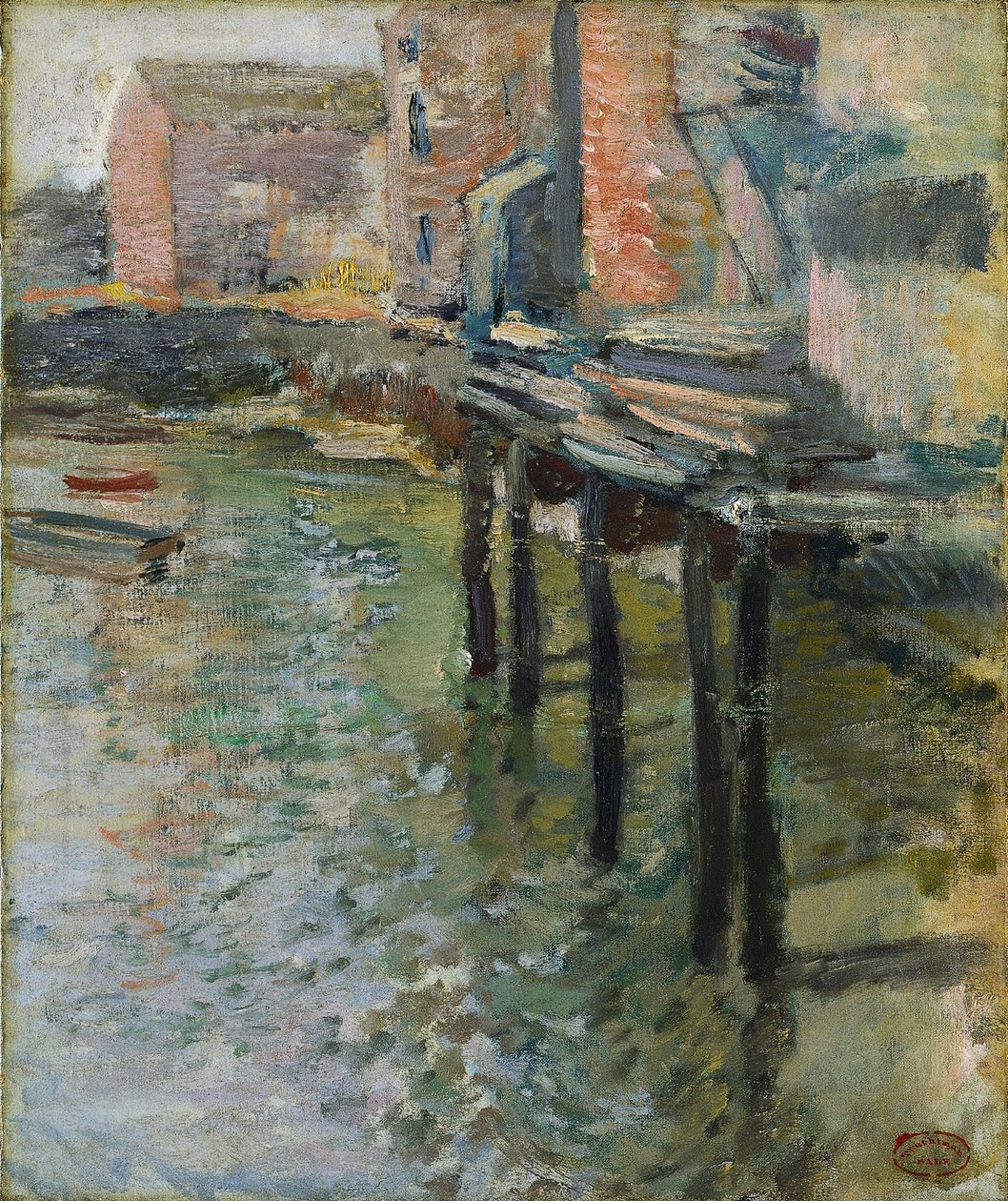Övergiven kaj (Den gamla kvarnen vid Cos Cob) av John Henry Twachtman