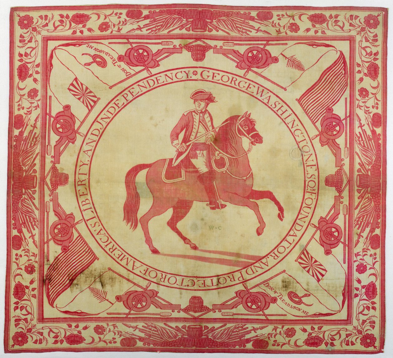 Kärntyg med George Washington (1732-99) till häst, 1777-89 (bomull) av John Hewson