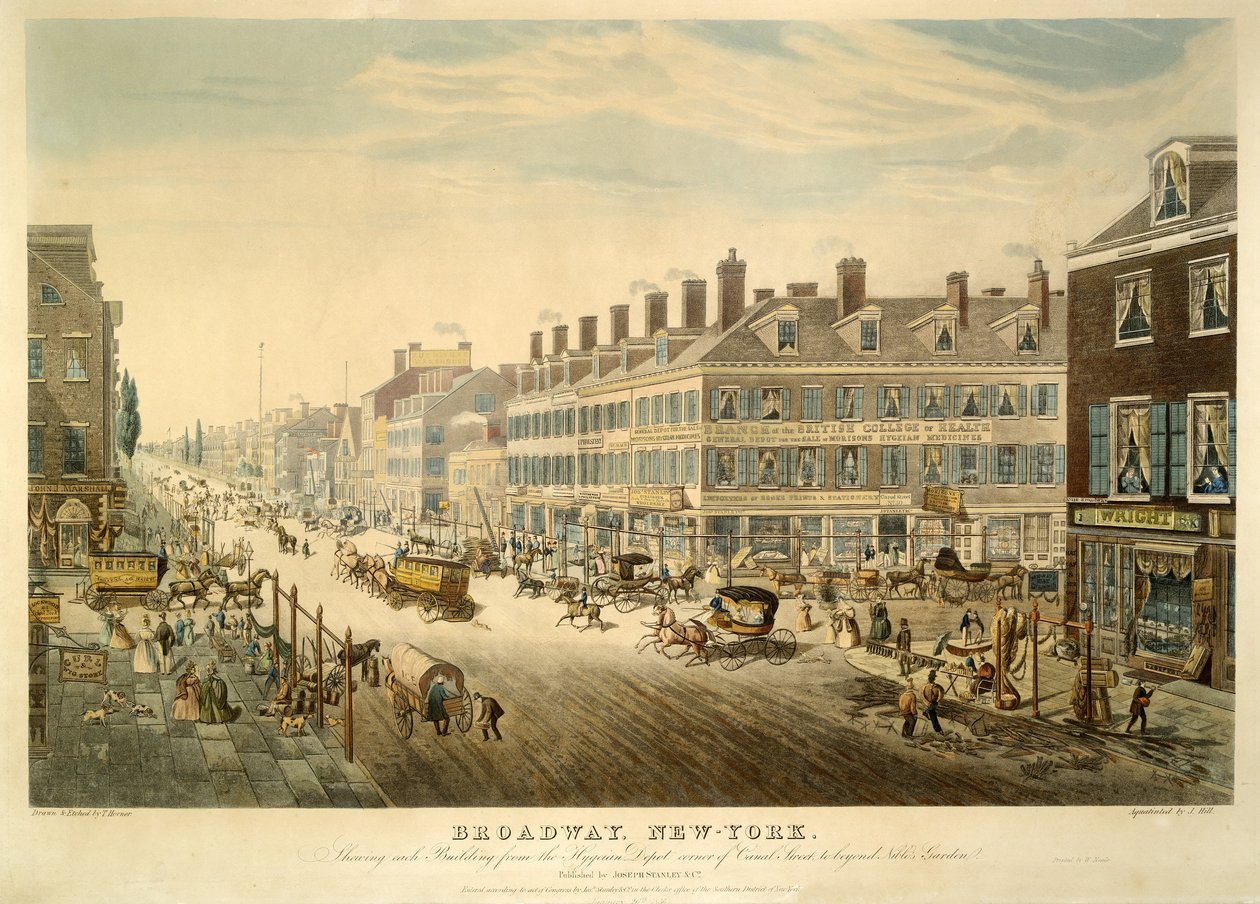 Broadway, New York, pub. 1850 av John Hill