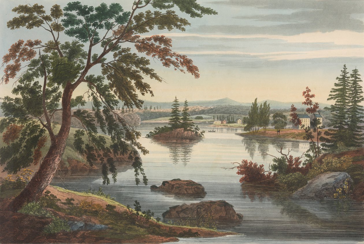 Utsikt nära Fort Miller nr 10 ändrades senare till nr 9 i Hudson River Portfolio, 1822. av John Hill