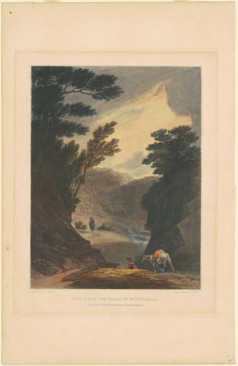 Utsikt nära Falls of Schuylkill av John Hill, after Joshua Shaw