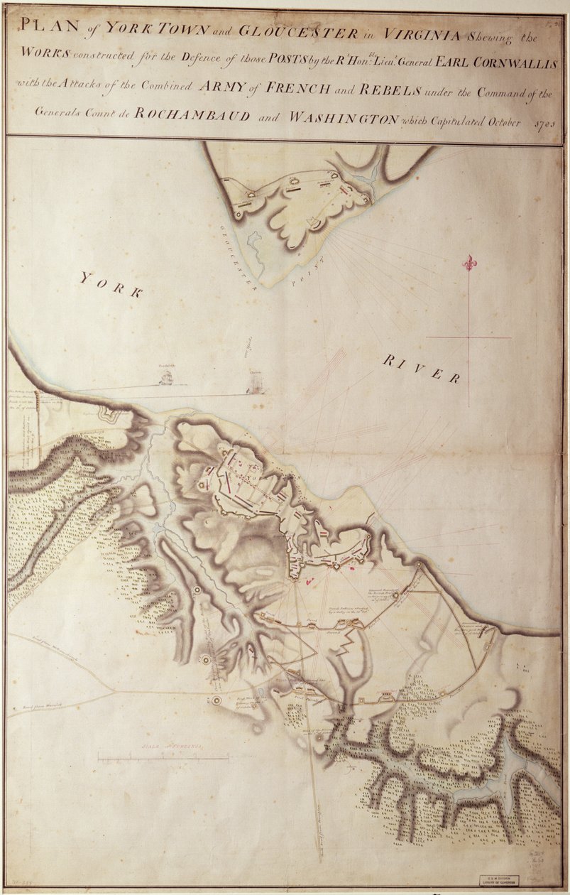 Brittisk karta över belägringen av Yorktown, 1781 av John Hills