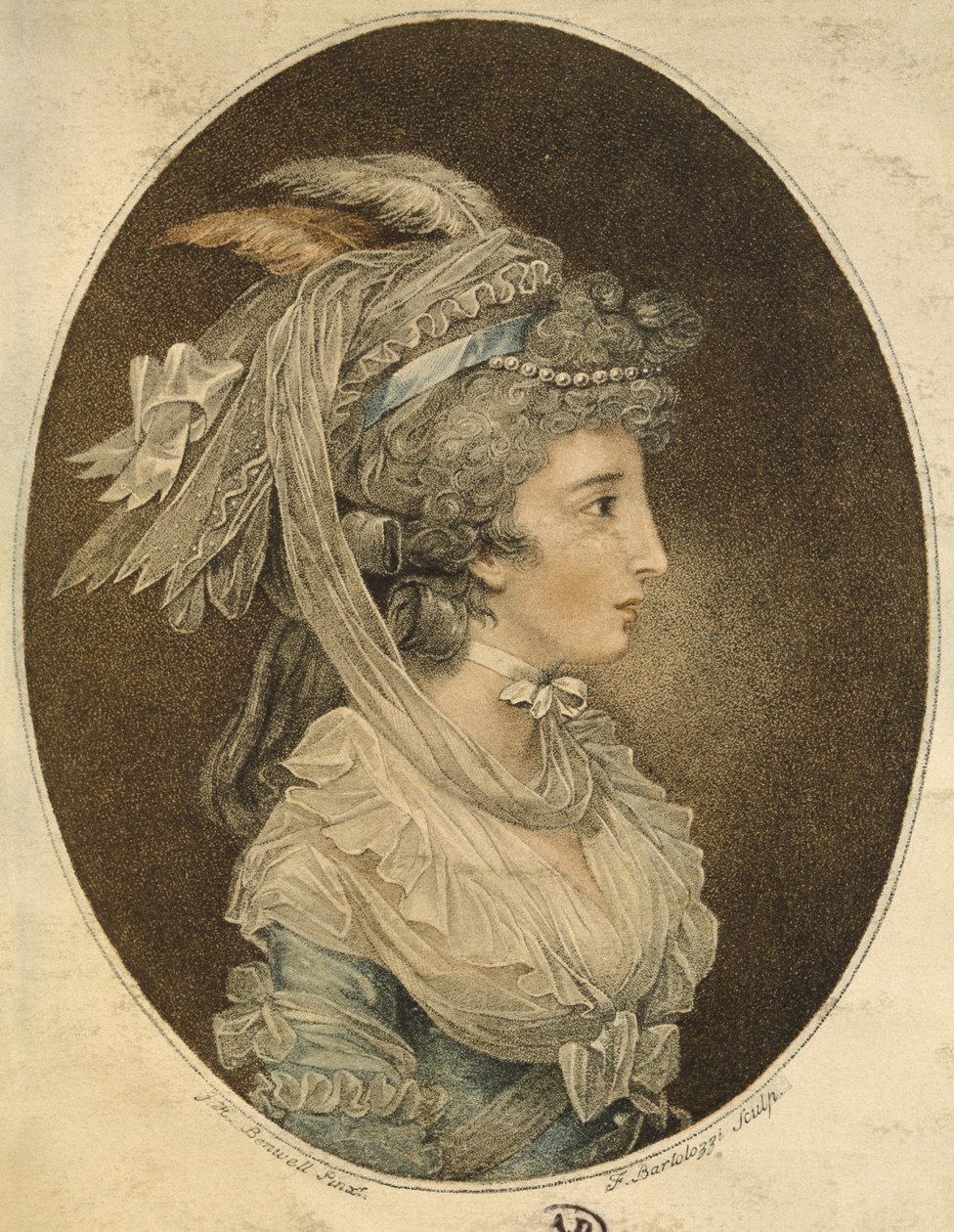 Engelsk frisyr, graverad av Francesco Bartolozzi (1727-1815) (färggravyr) av John Hodges Benwell