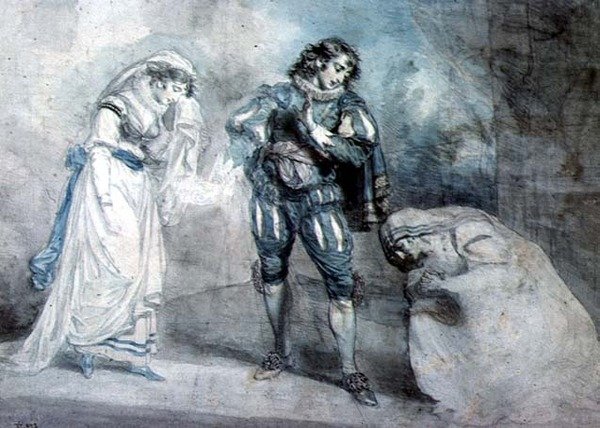 Pierre du Terrail, Chevalier de Bayard (1476-1524) med änkan och hennes dotter av John Hodges Benwell
