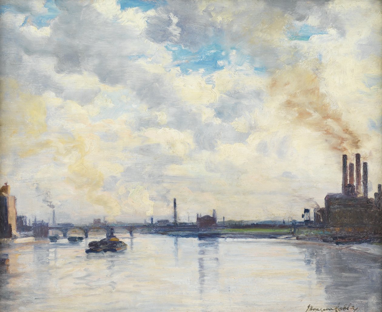 Chelsea Reach (olja på pannå) av John Hodgson Lobley