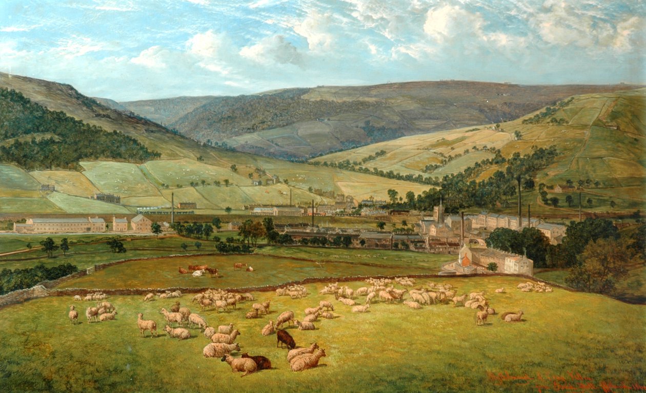 Mytholmroyd & Cragg Vale från Ewood Hall, 1869 av John Holland