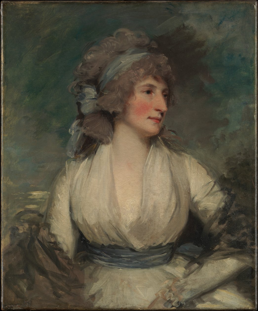 Porträtt av en kvinna; (baksida, nu täckt av fodringsduk) Studie av ett barnhuvud av John Hoppner