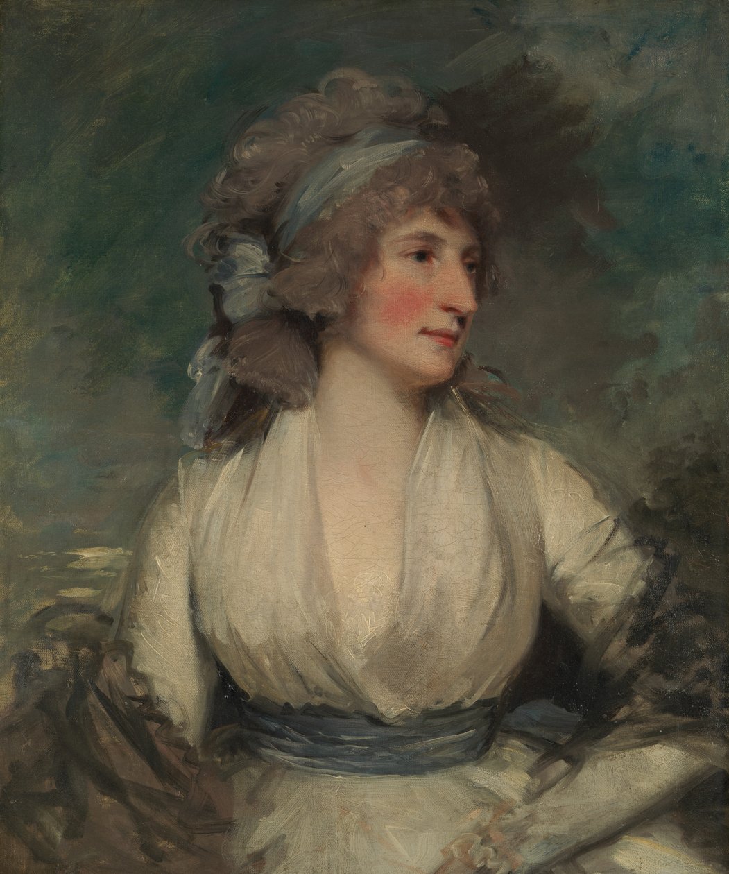 Portrait of a Woman, omvänd, nu täckt av relining canvas Study of a Childs Head, 1790-tal. av John Hoppner