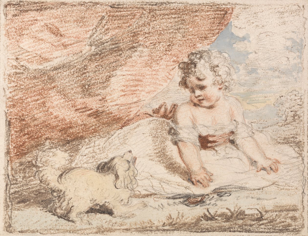 Ungt barn med knähund av John Hoppner