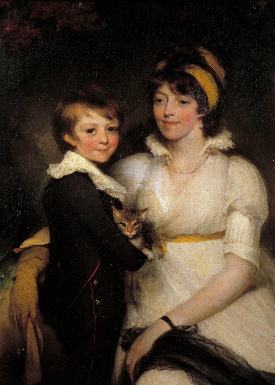 Ung kvinna och liten pojke som håller en kattmålning av John Hoppner (1758-1810) av John Hoppner