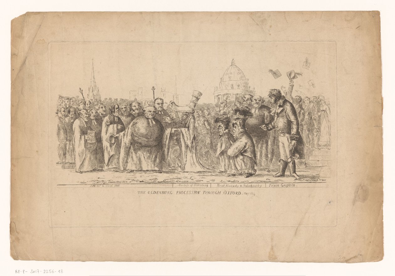 Catharina Paulowna van Rusland i Oxford, 1814 Oldenburgprocessionen genom Oxford. maj 1814 (titel på objekt) av John Hughes