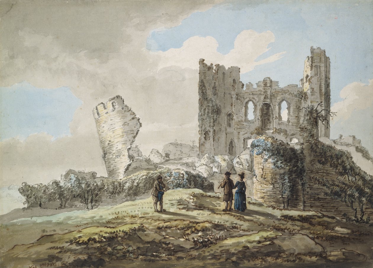 Caerphilly Castle (akvarell, penna  bläck och blyerts på papper) av John Inigo Richards