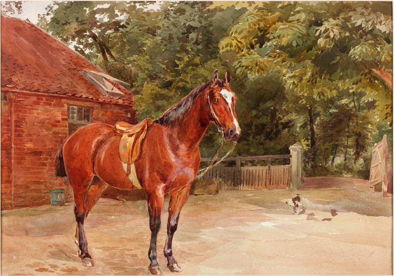 Stallgård med häst (bc och wc på papper) av John Isaac Richardson