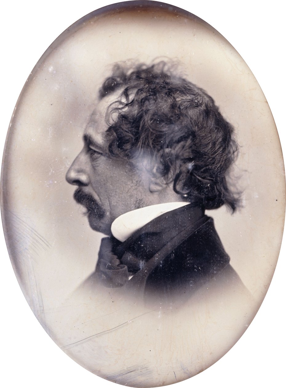 Profilporträtt av en gentleman, identifierad som Charles Dickens, ca 1853-1855 av John Jabez Edwin Paisley Mayall