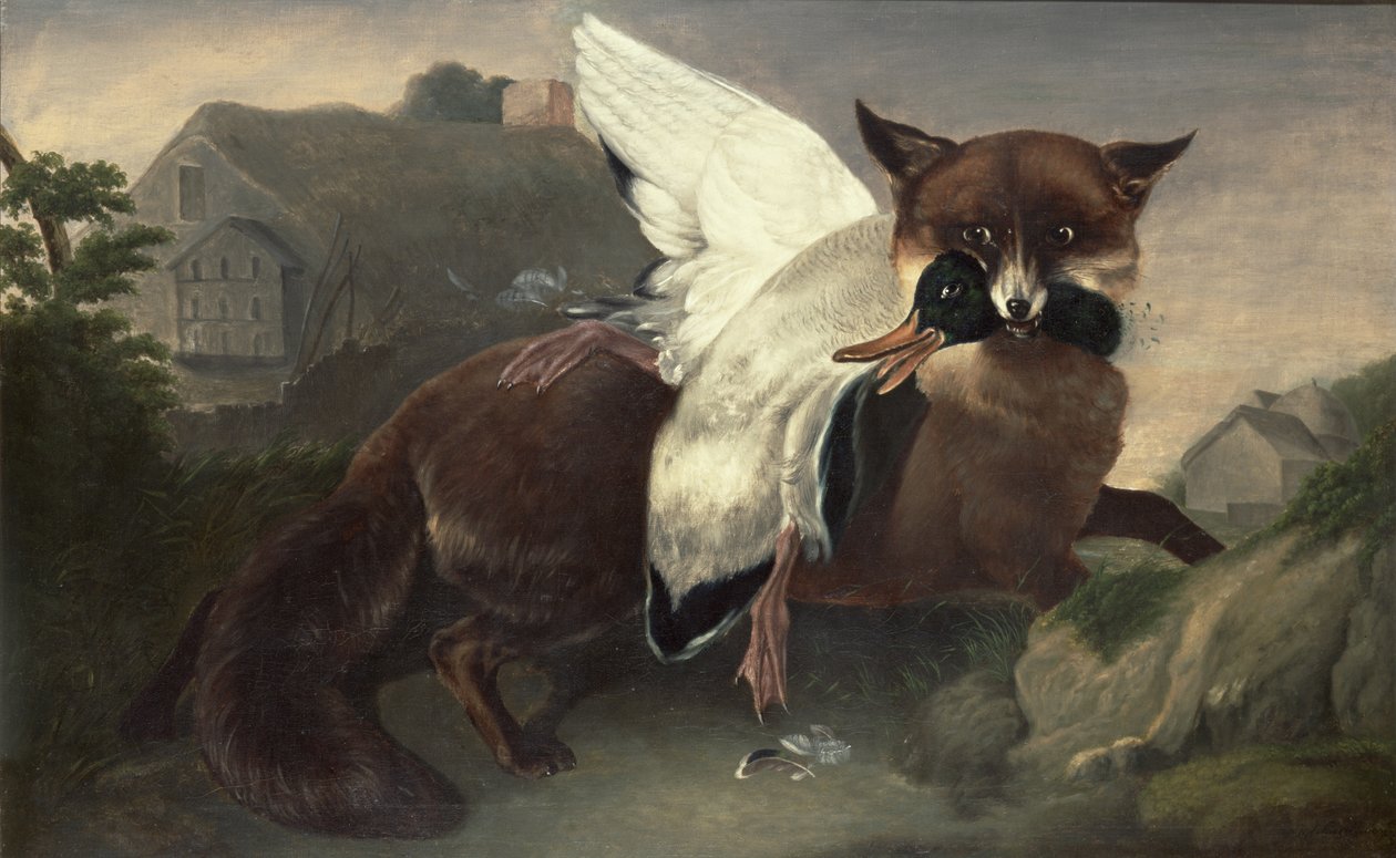 Räv och gås, ca 1835 (olja på duk) av John James Audubon