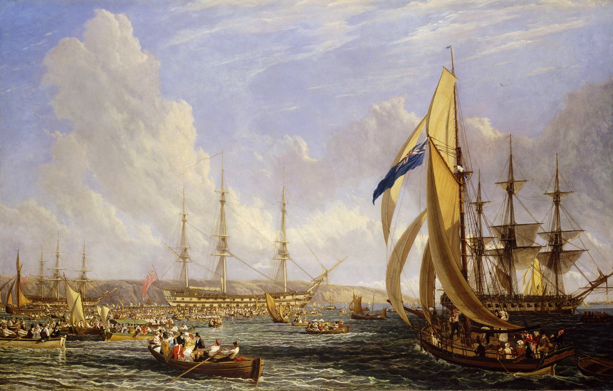 Sjöfartsscen framför Plymouth (England), i augusti 1815. Olja på duk av John James Chalon