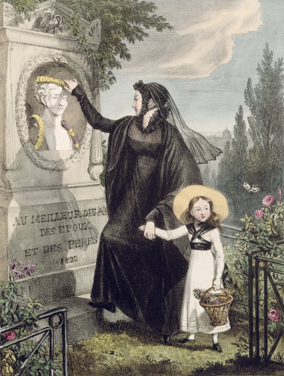 Cemetery of Pere Lachaise, tryckt av Charles Joseph Hullmandel (1789-1850) pub. 1822 (färggravyr) av John James Chalon