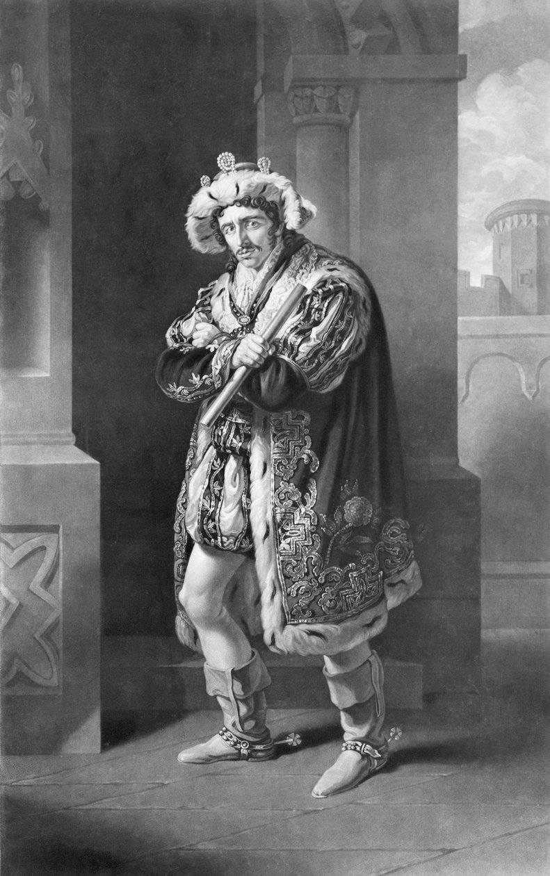 Edmund Kean i Richard den tredje, akt IV, scen IV, av William Shakespeare (1564-1616) graverad av C. Turnerby av John James Halls
