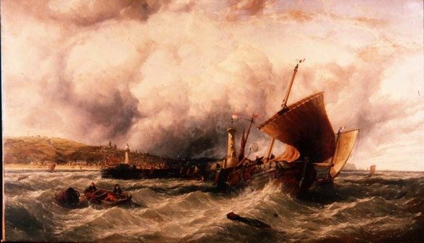 Fiske Luggers utanför Boulognes hamn av John James Wilson