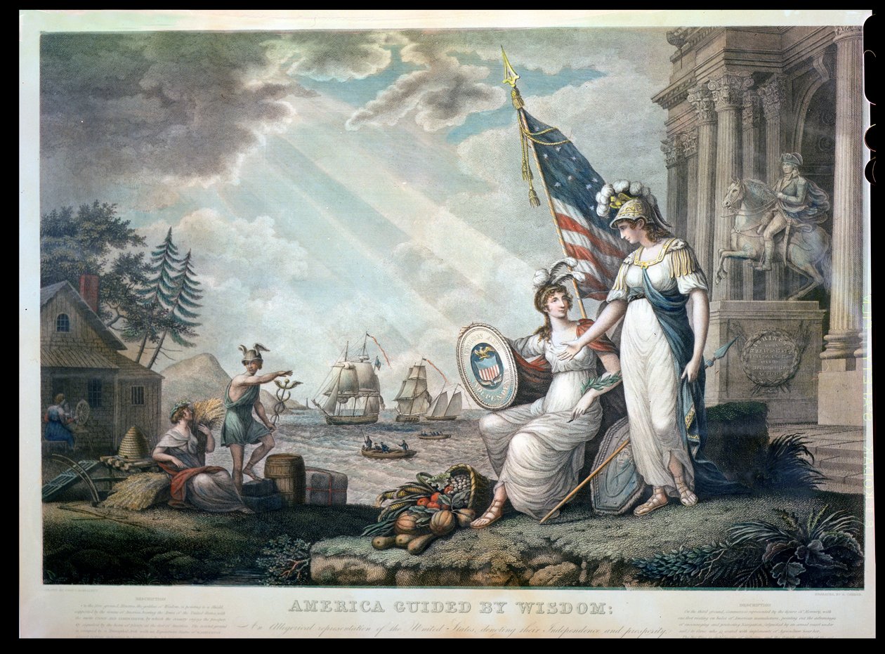 America Guided By Wisdom, 1815 graverad av Benjamin Tanner (1775-1848) av John James after Barralet