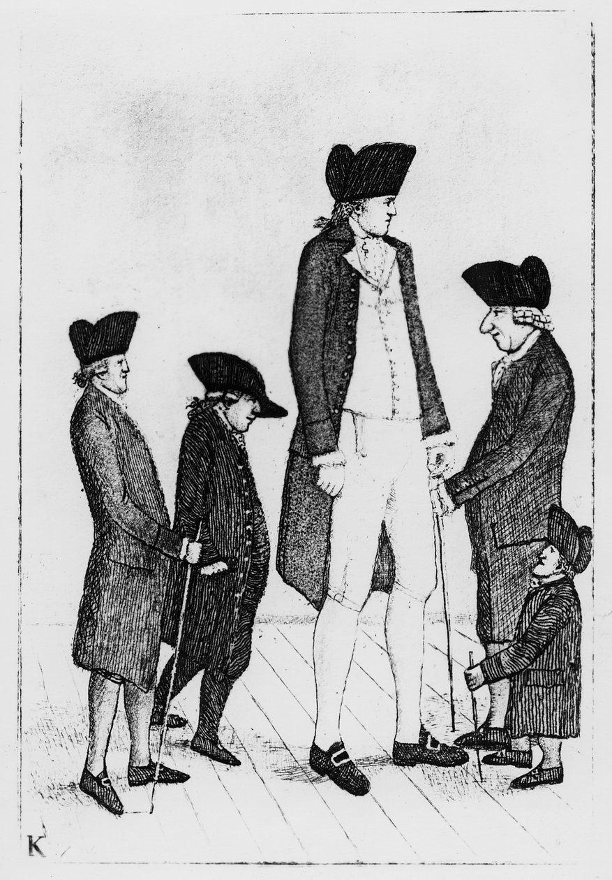 Byrne, den irländska jätten, Mr. Watson, Mr. McGowan, Mr. Fairholme och Geordie Cranstoun, 1784 av John Kay