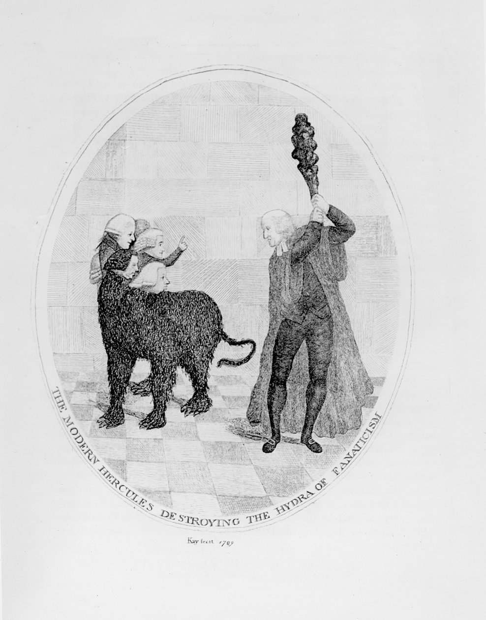 Den moderna Herkules förstör fanatacismens Hydra, 1789 av John Kay