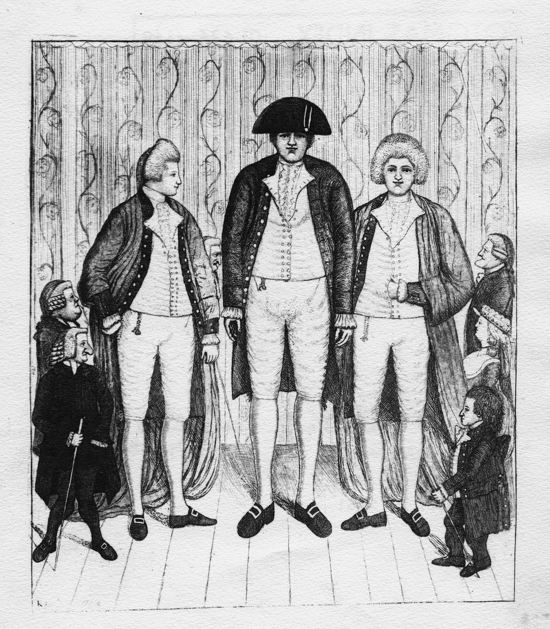Tre jättar med en grupp åskådare, 1784 av John Kay