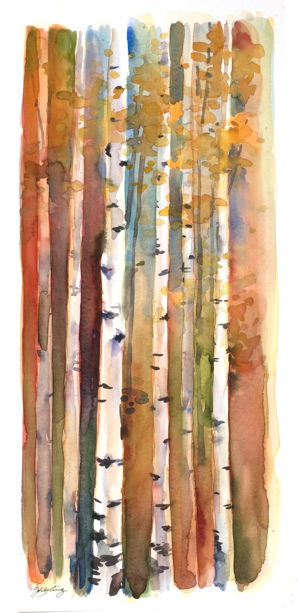 Björkar på hösten, 2013, (akvarell) av John Keeling