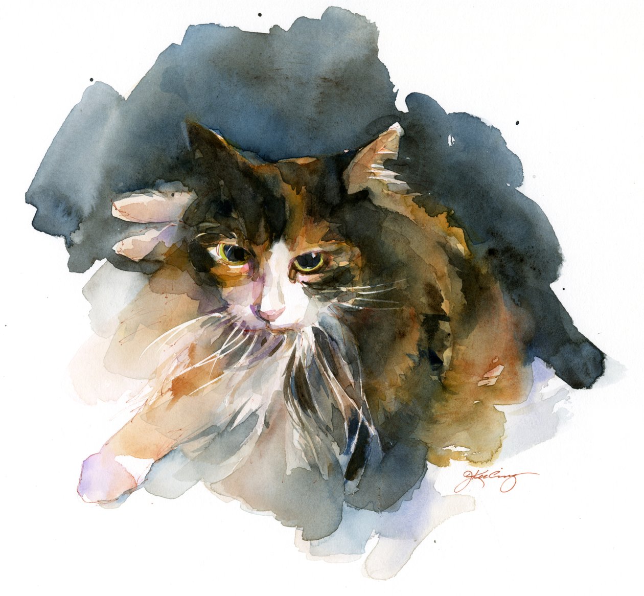Calico Cat, 2015, (akvarell) av John Keeling