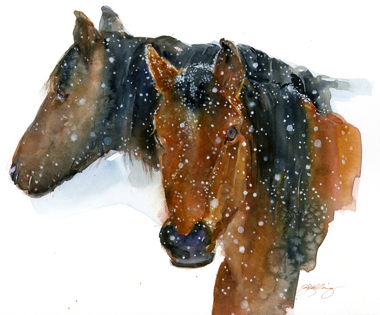 Hästar på vintern, 2015, (akvarell) av John Keeling