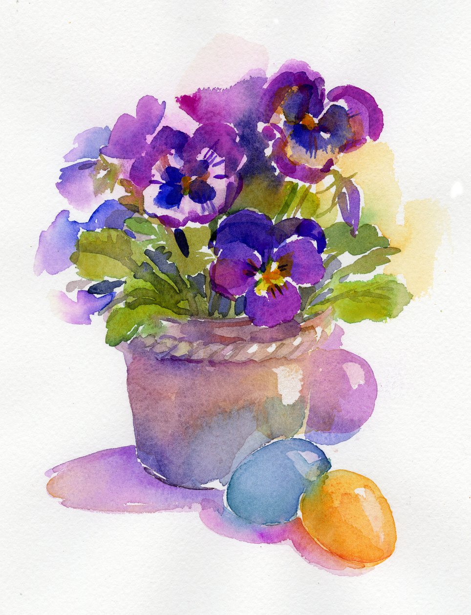 Penséer med påskägg, 2014, (akvarell) av John Keeling