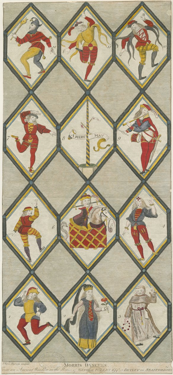 Betley Glass Window - Morris Dancers: gravyr, nd [1751-1790] (tryck) av John Keyse Sherwin