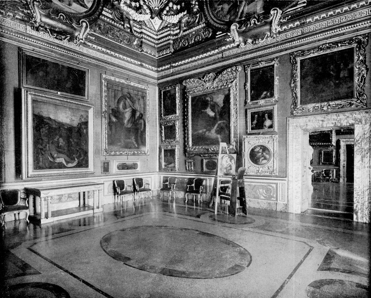 Hall of Saturn, Pitti Palace, Florens, Italien, 1893. av John L. Stoddard