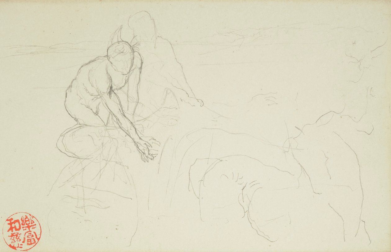 Achilles och Xanthus, från La Farge folios #849 och #860, en av 42 teckningar av John La Farge
