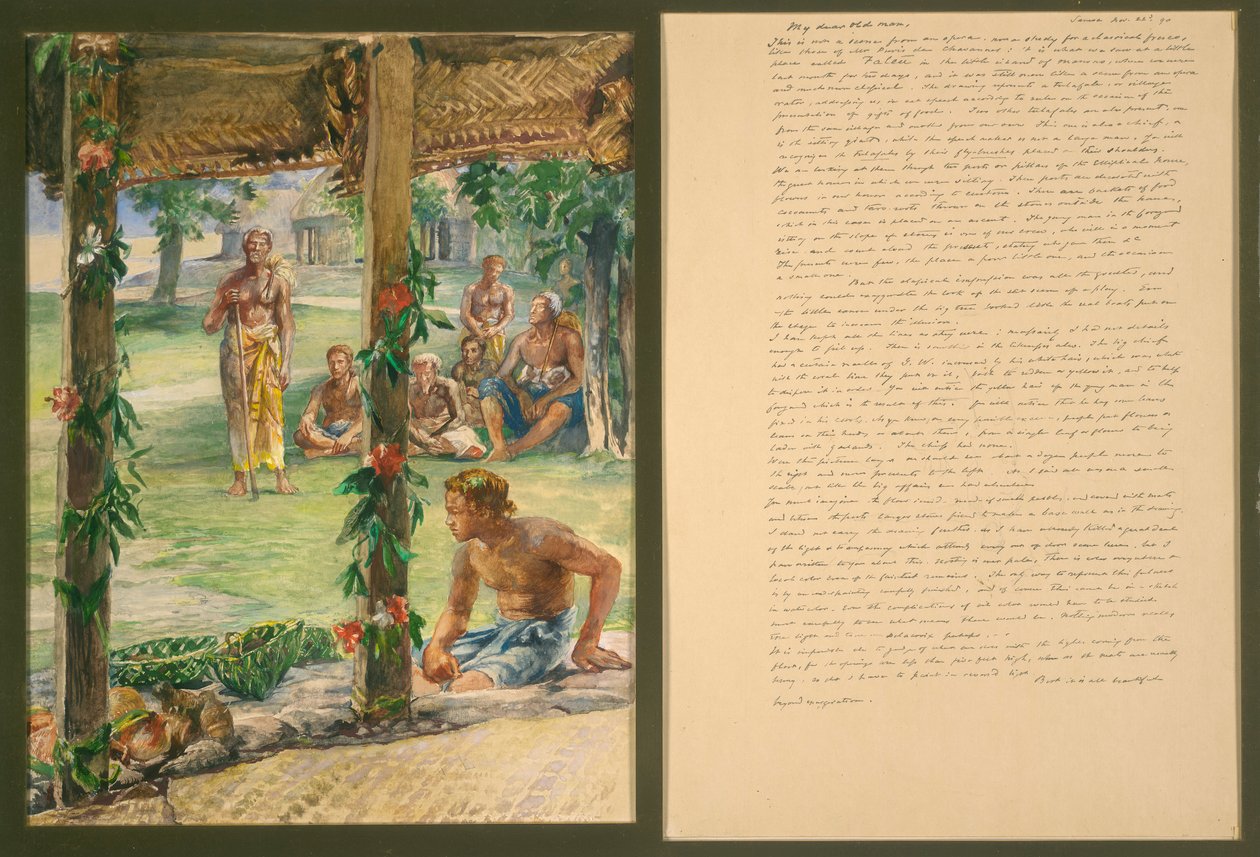 Presentation av gåvor av mat på Manono Island, Samoa av John La Farge