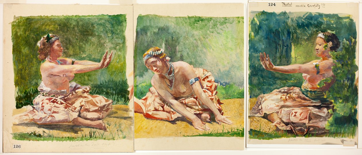 Siva Dance: Triptyk av sittande singelfigurer av John La Farge
