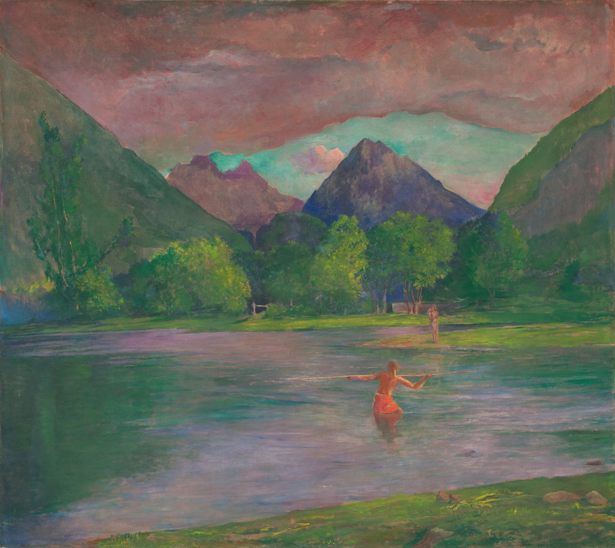 Ingången till Tautirafloden, Tahiti. Fiskare som spjuter en fisk av John La Farge