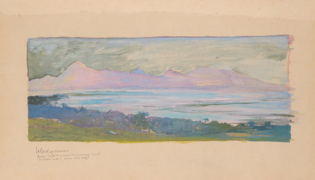 Ön Moorea ser över sundet från Tahiti, januari 1891, 1891. av John La Farge