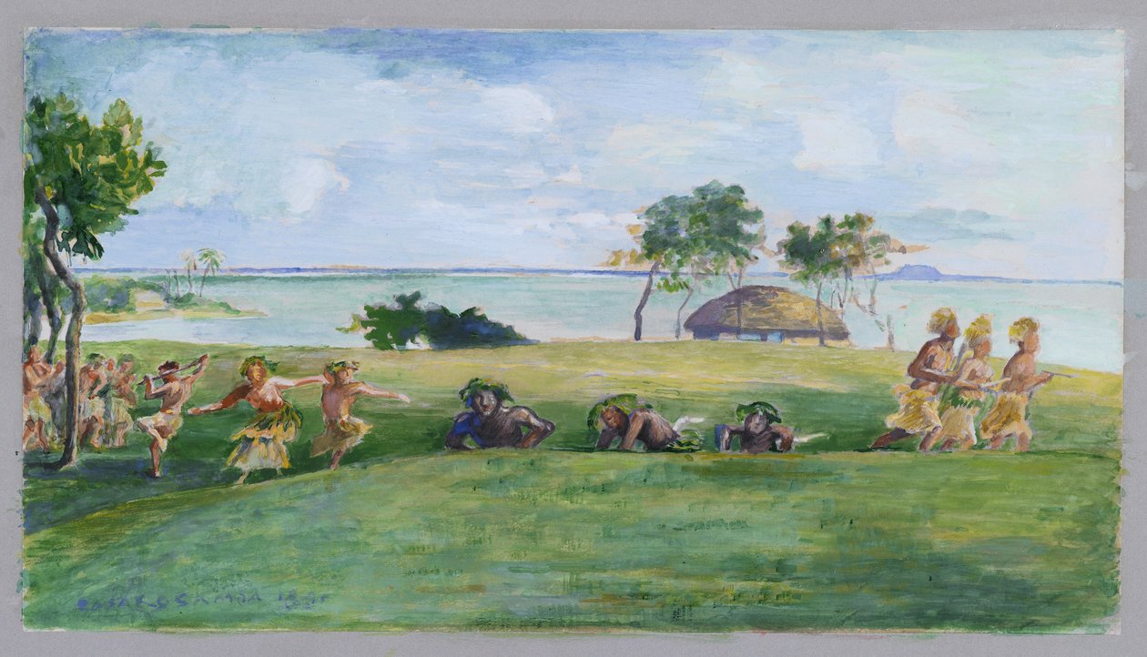 Militärdans i Samoa (wc på papper) av John La Farge or Lafarge