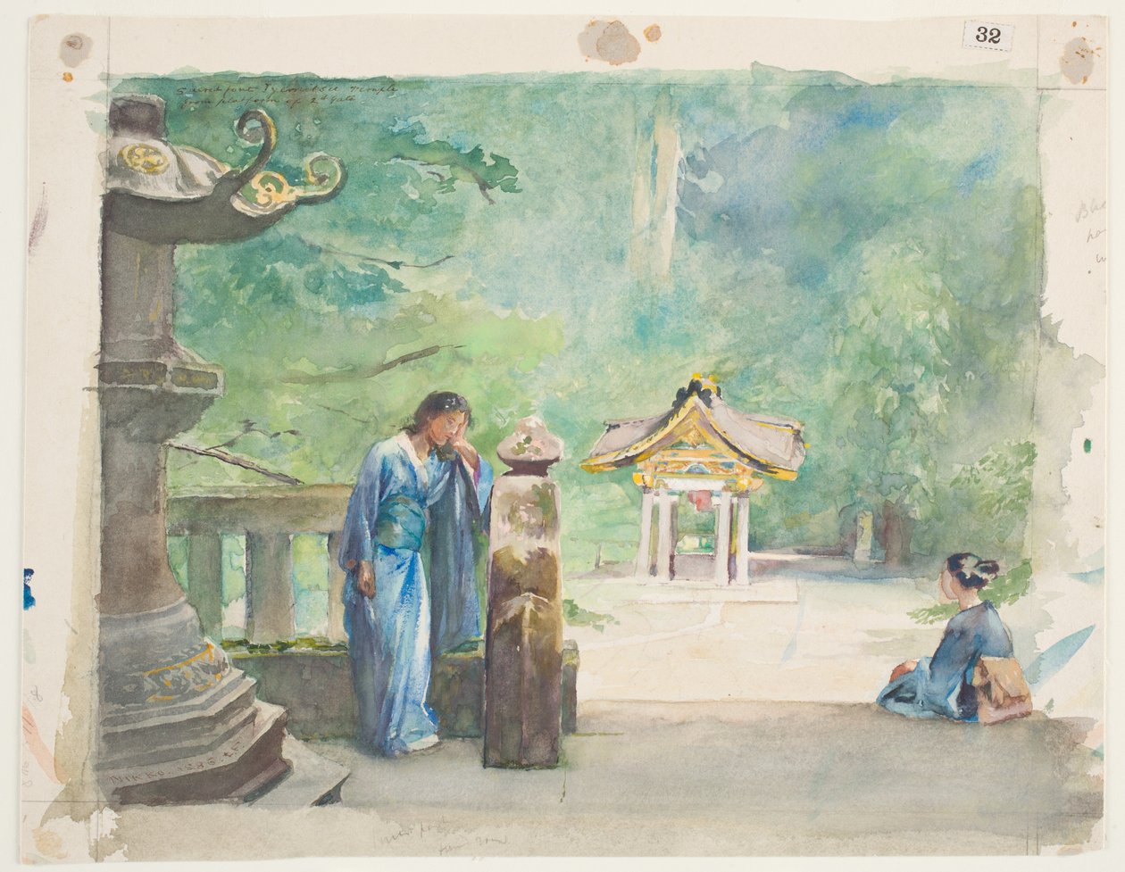 Sacred Font, Iyemitsu Temple (wc over graphite on paper) av John La Farge or Lafarge