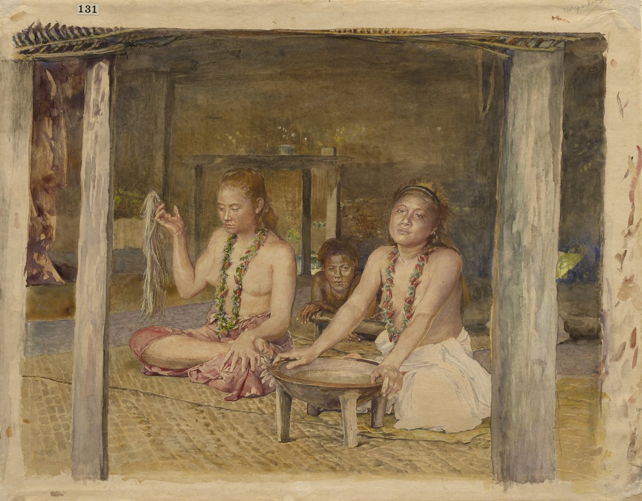 Siva med Siakumu som gör Kava i Tofaes hus, ca 1893 av John La Farge or Lafarge