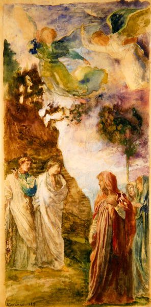 Three Marys: Study for the Southworth Window, Church of the Ascension, New York (akvarell och gouache över grafit på papper) av John La Farge or Lafarge